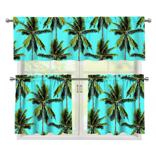 Tropical Palm Tree Pattern Print 3 Piece Kitchen Curtains
