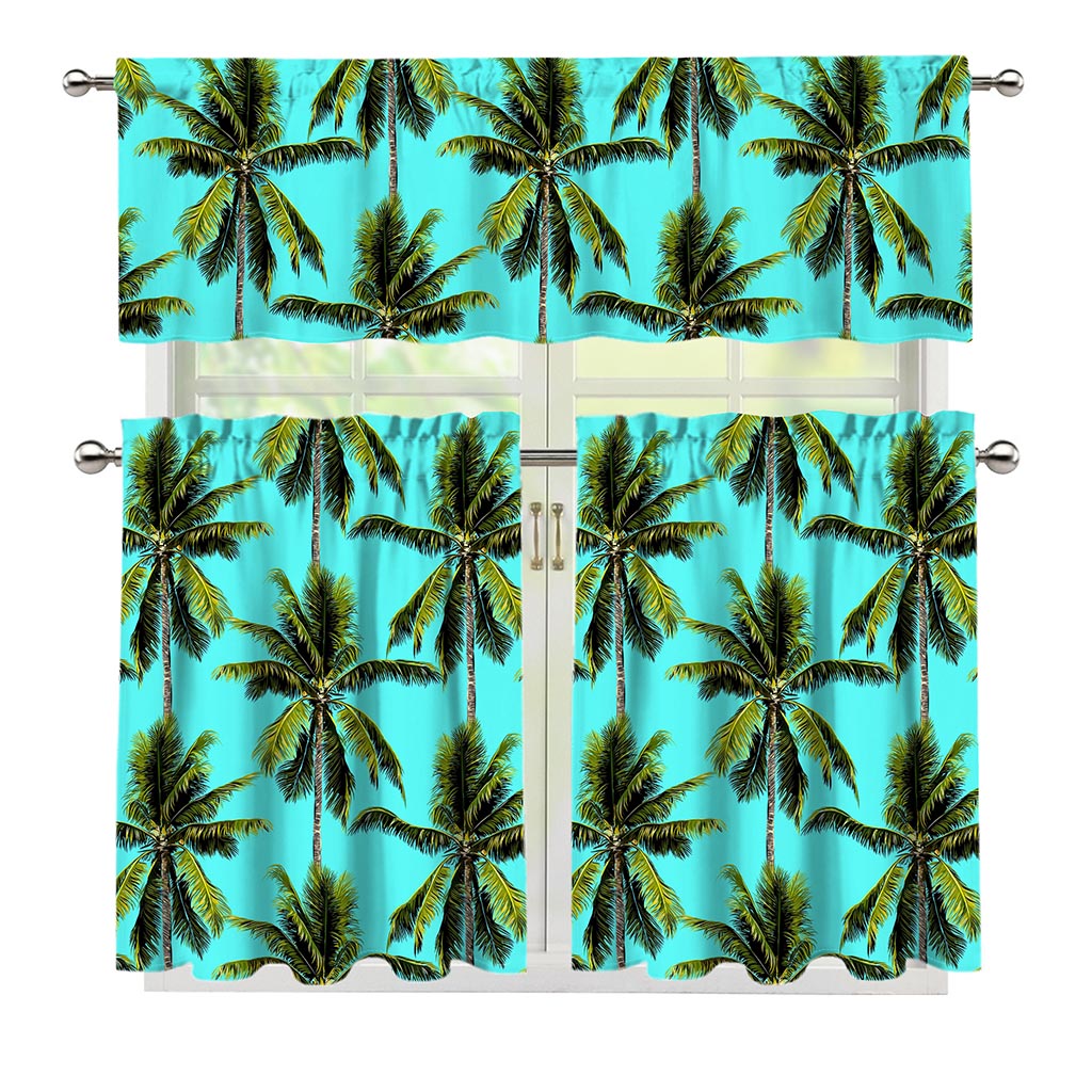 Tropical Palm Tree Pattern Print 3 Piece Kitchen Curtains