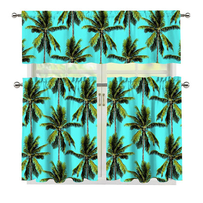 Tropical Palm Tree Pattern Print 3 Piece Kitchen Curtains