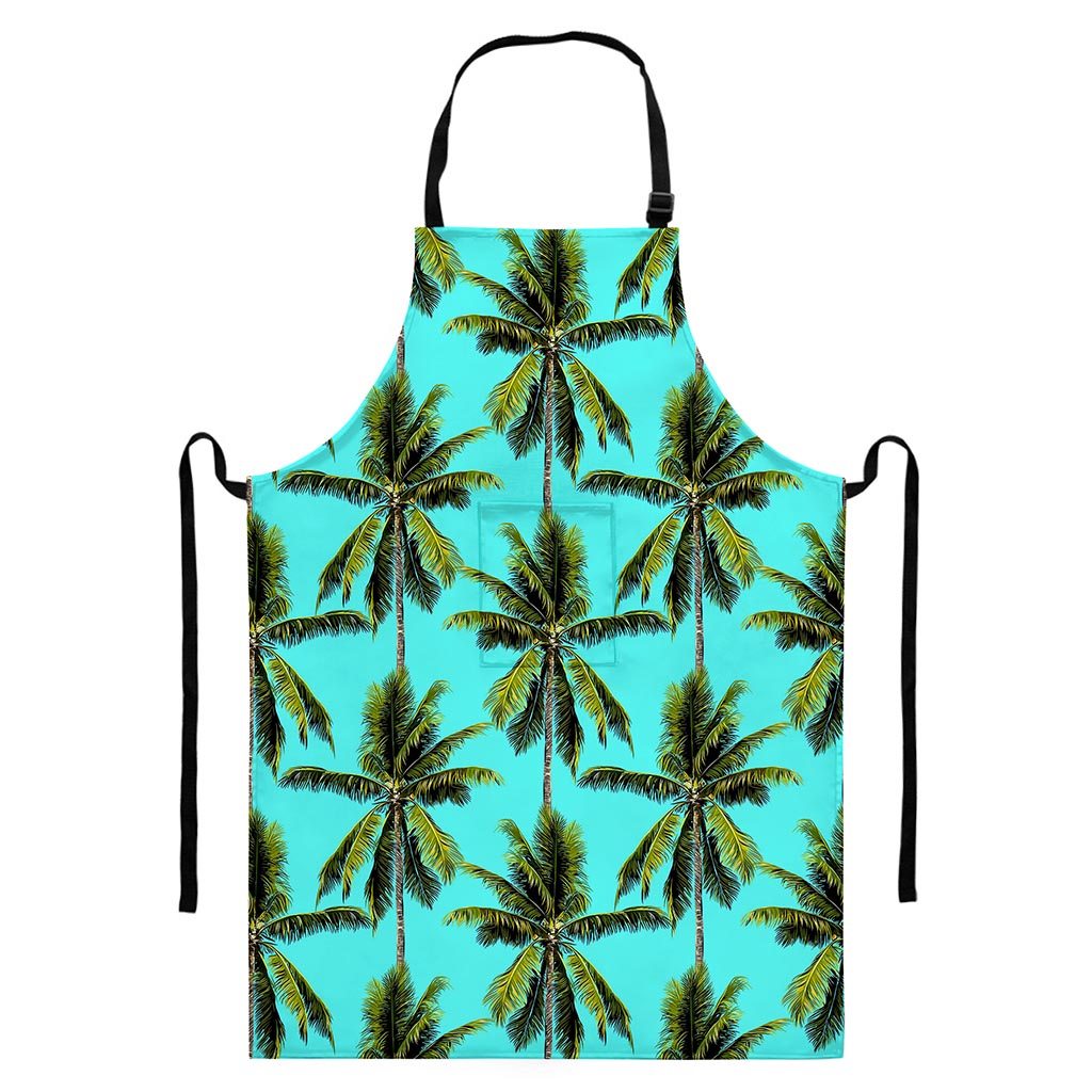 Tropical Palm Tree Pattern Print Bib Apron With Pocket
