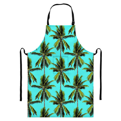 Tropical Palm Tree Pattern Print Bib Apron With Pocket