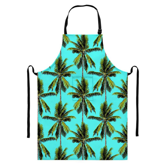 Tropical Palm Tree Pattern Print Bib Apron With Pocket
