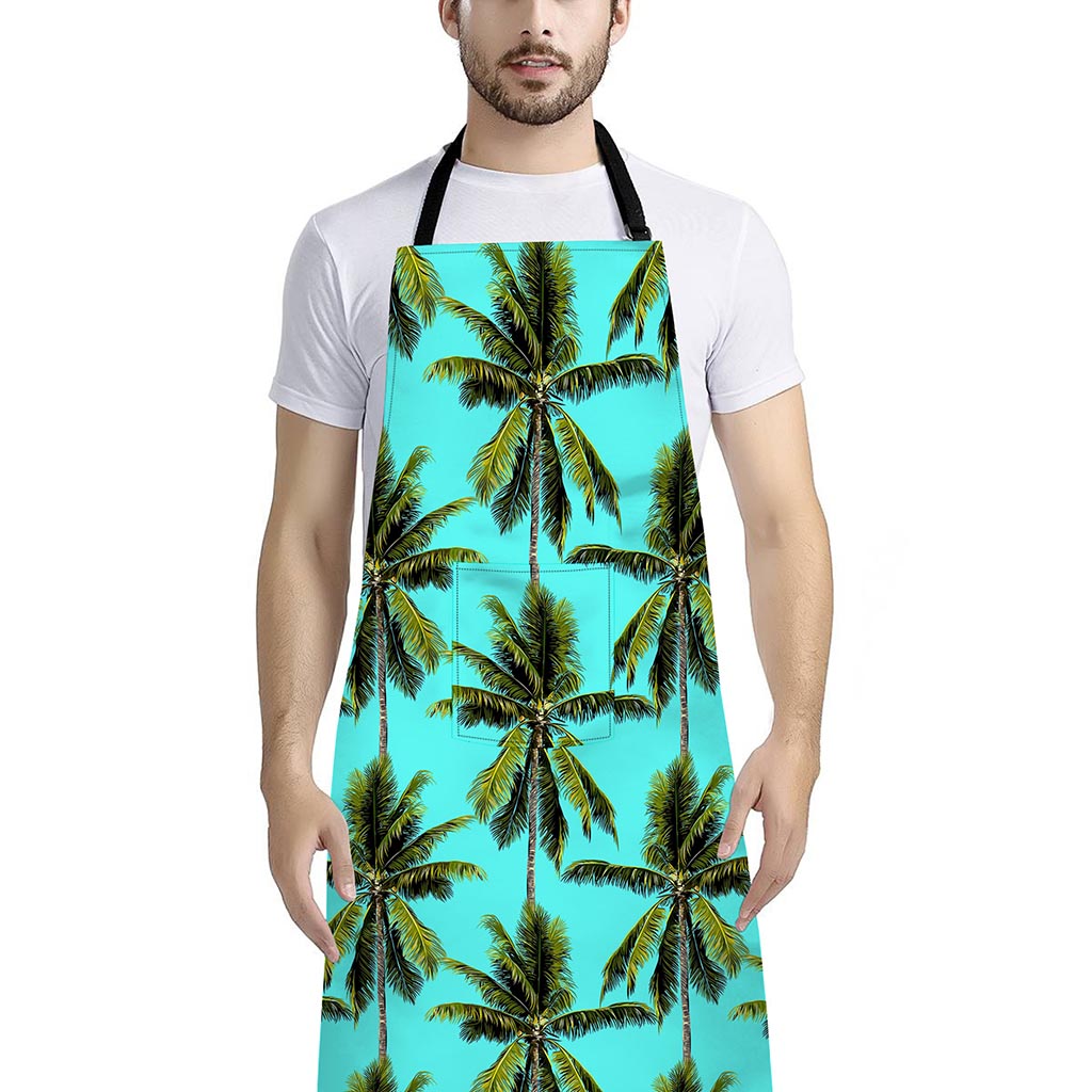 Tropical Palm Tree Pattern Print Bib Apron With Pocket