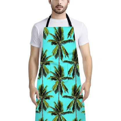 Tropical Palm Tree Pattern Print Bib Apron With Pocket