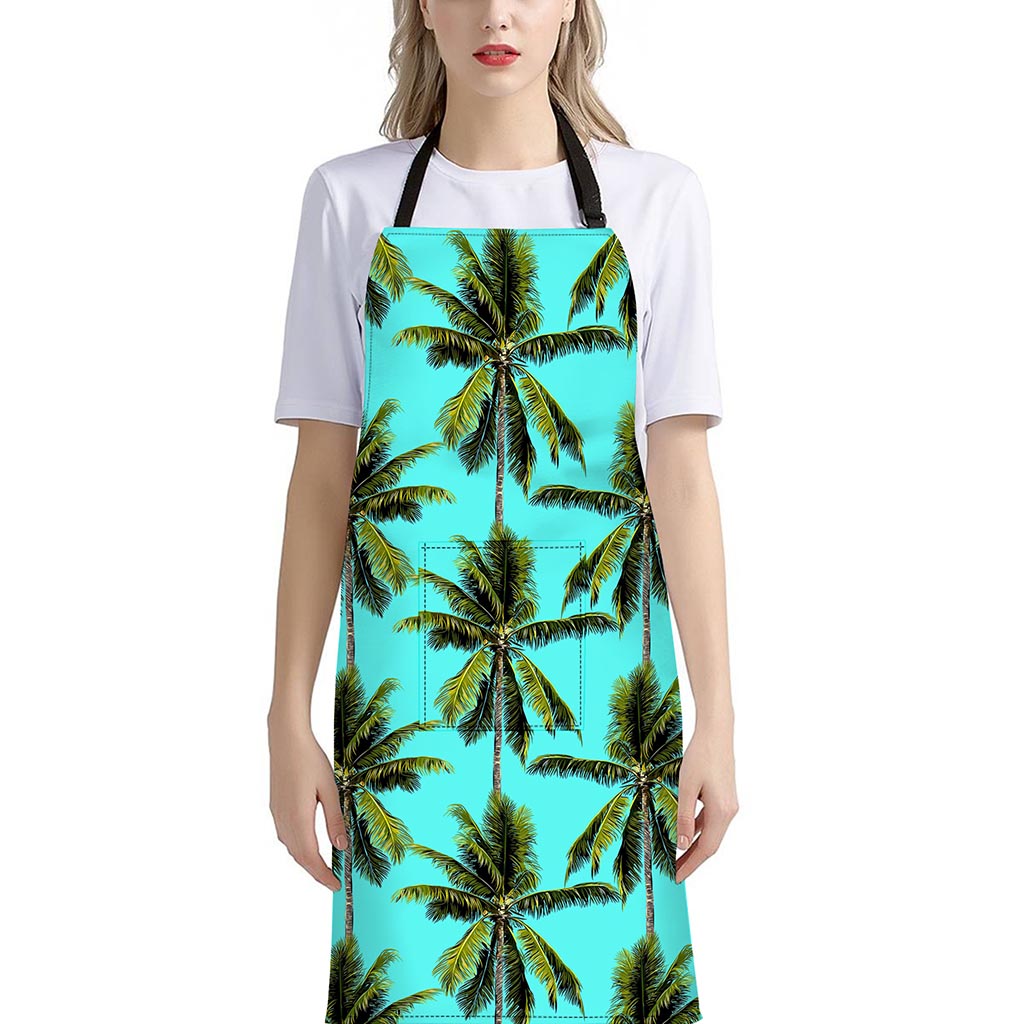 Tropical Palm Tree Pattern Print Bib Apron With Pocket