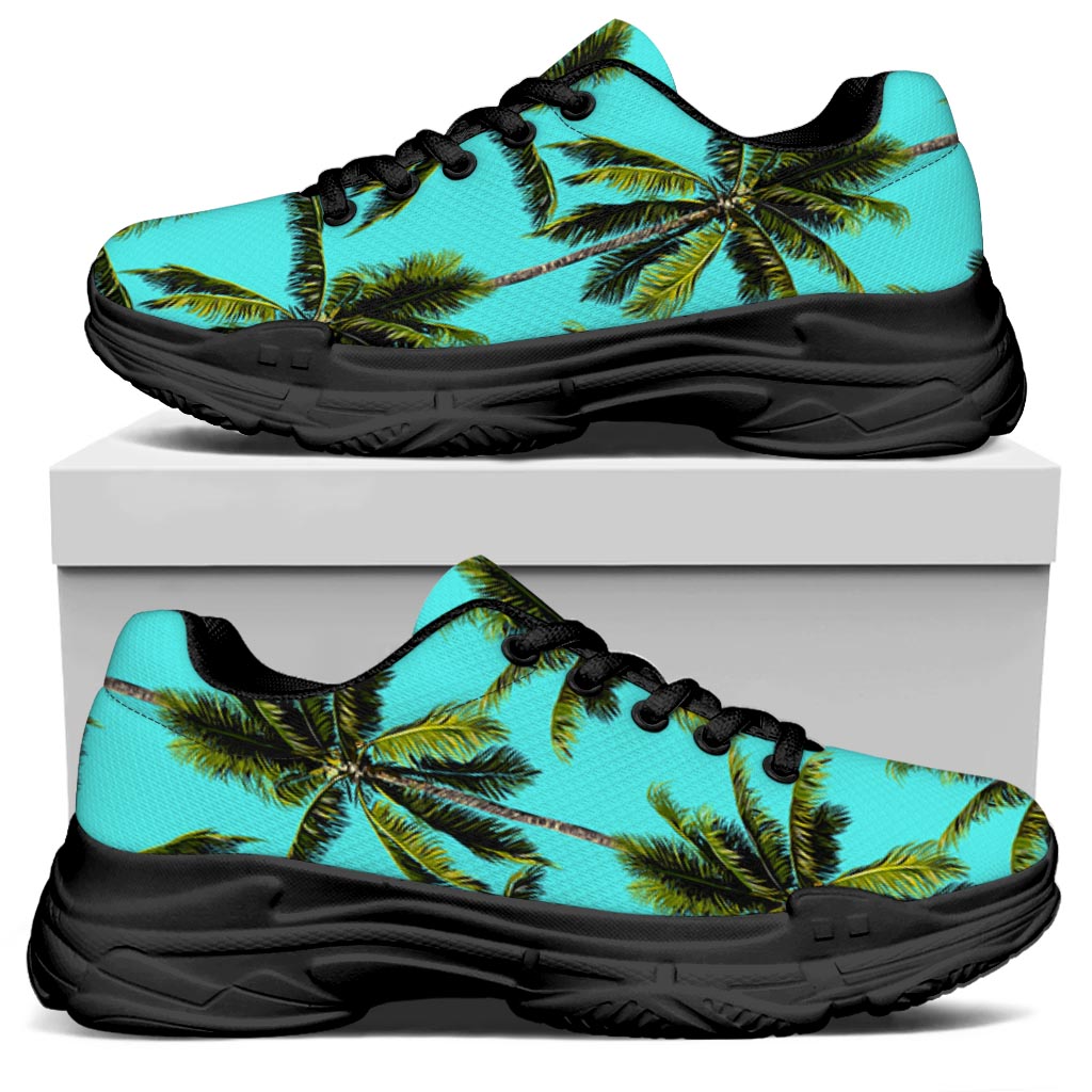 Tropical Palm Tree Pattern Print Black Chunky Shoes