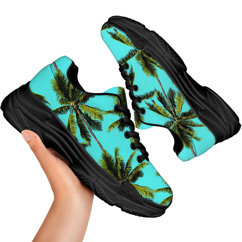 Tropical Palm Tree Pattern Print Black Chunky Shoes