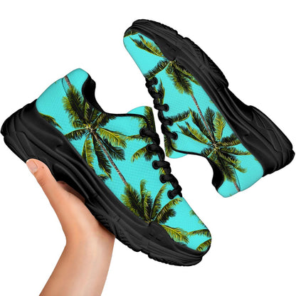 Tropical Palm Tree Pattern Print Black Chunky Shoes