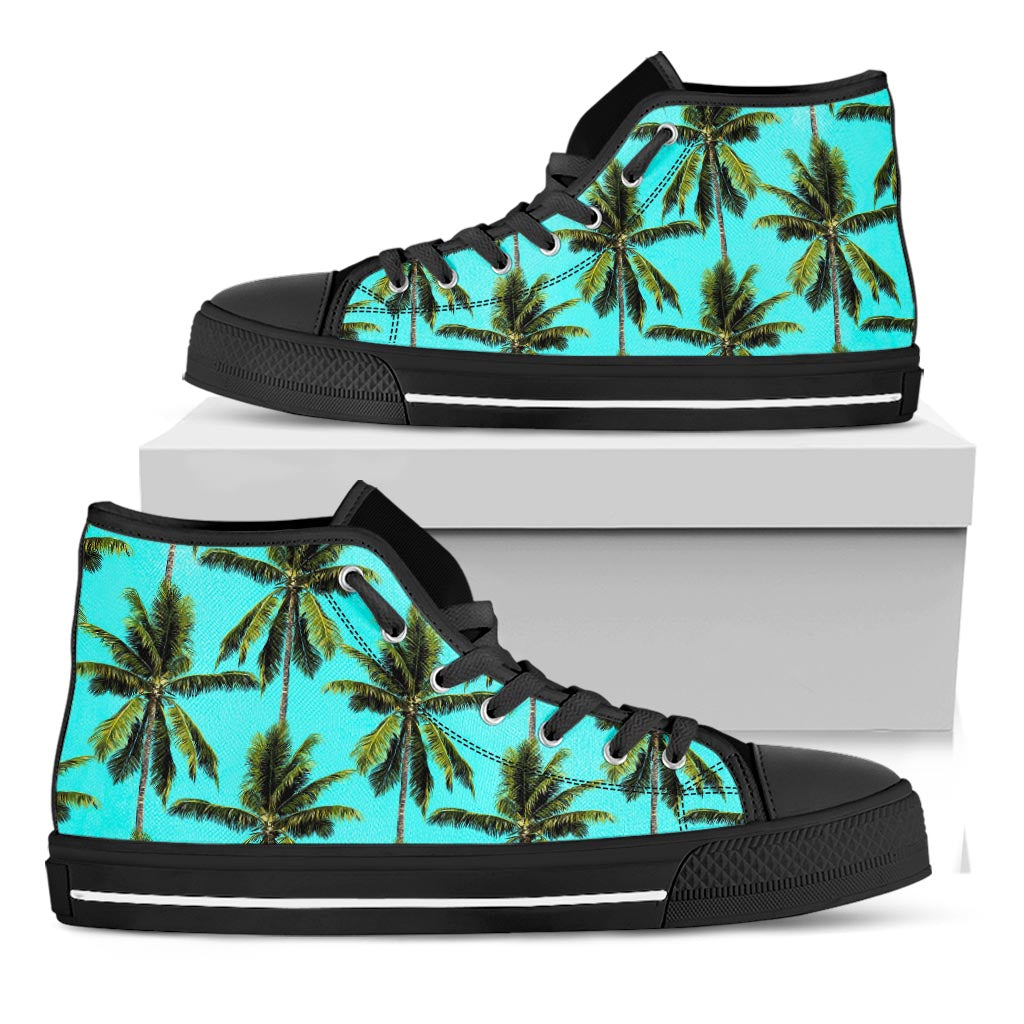 Tropical Palm Tree Pattern Print Black High Top Sneakers