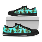 Tropical Palm Tree Pattern Print Black Low Top Sneakers