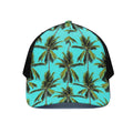Tropical Palm Tree Pattern Print Black Mesh Trucker Hat