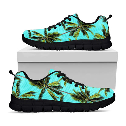 Tropical Palm Tree Pattern Print Black Running Shoes