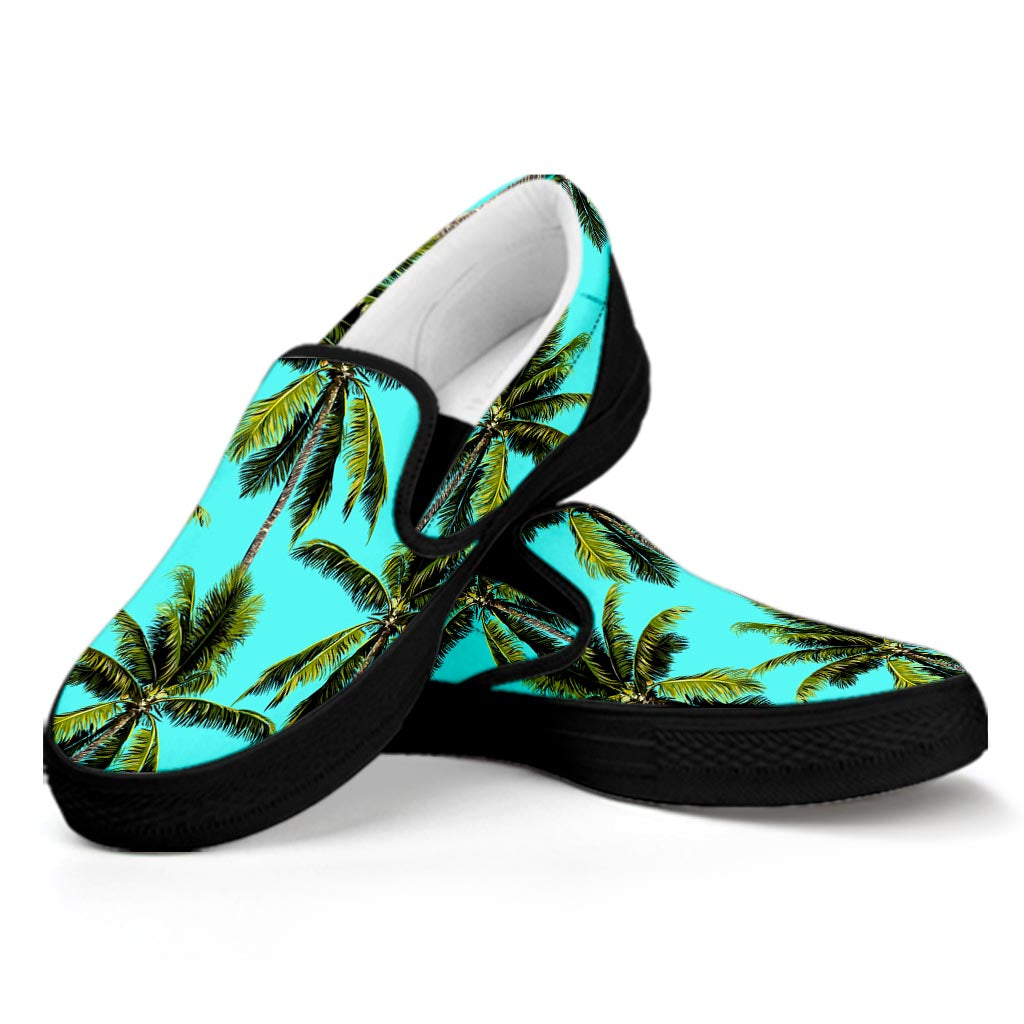 Tropical Palm Tree Pattern Print Black Slip On Sneakers
