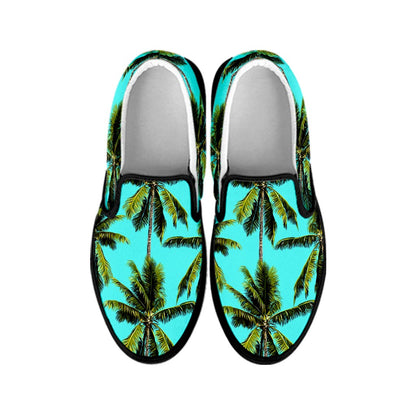 Tropical Palm Tree Pattern Print Black Slip On Sneakers
