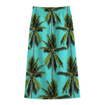 Tropical Palm Tree Pattern Print Cotton Front Slit Maxi Skirt
