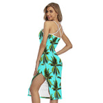 Tropical Palm Tree Pattern Print Cross Back Cami Dress