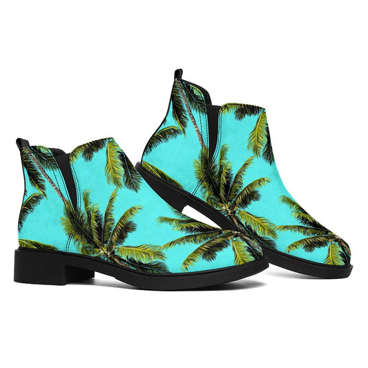 Tropical Palm Tree Pattern Print Flat Ankle Boots
