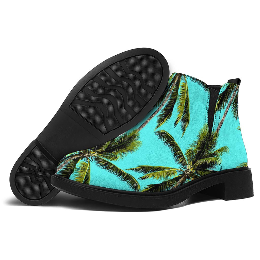 Tropical Palm Tree Pattern Print Flat Ankle Boots