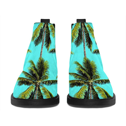 Tropical Palm Tree Pattern Print Flat Ankle Boots