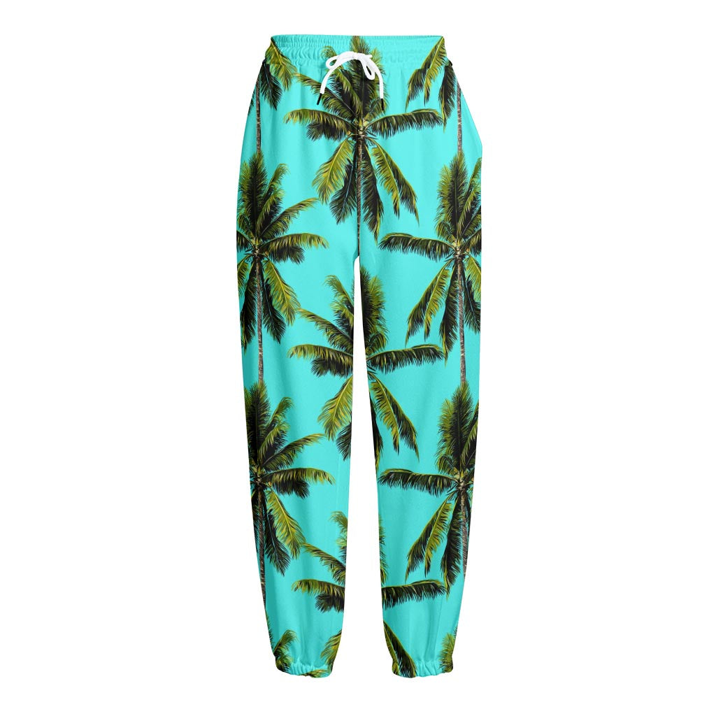Tropical Palm Tree Pattern Print Fleece Lined Knit Pants