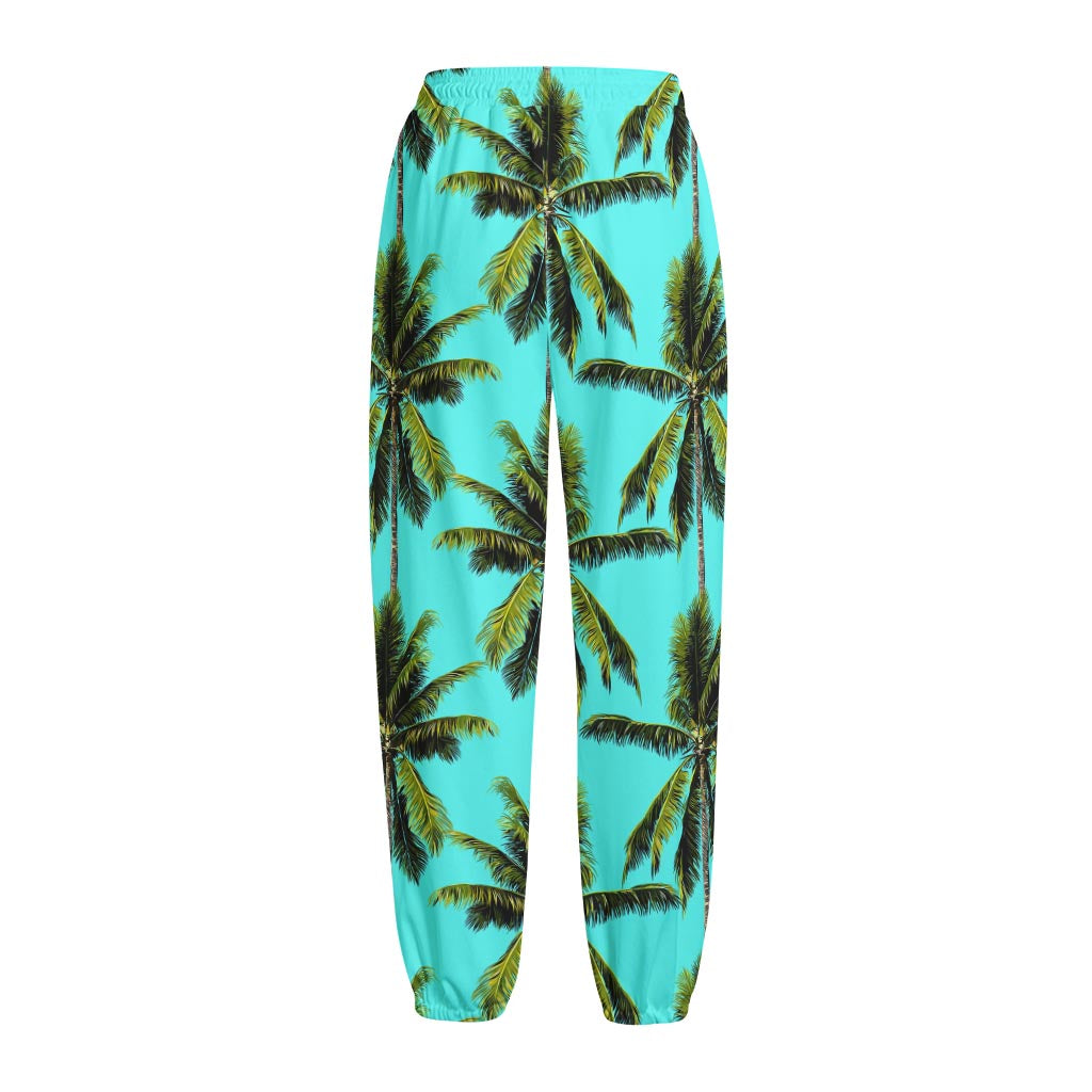 Tropical Palm Tree Pattern Print Fleece Lined Knit Pants