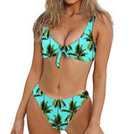 Tropical Palm Tree Pattern Print Front Bow Tie Bikini