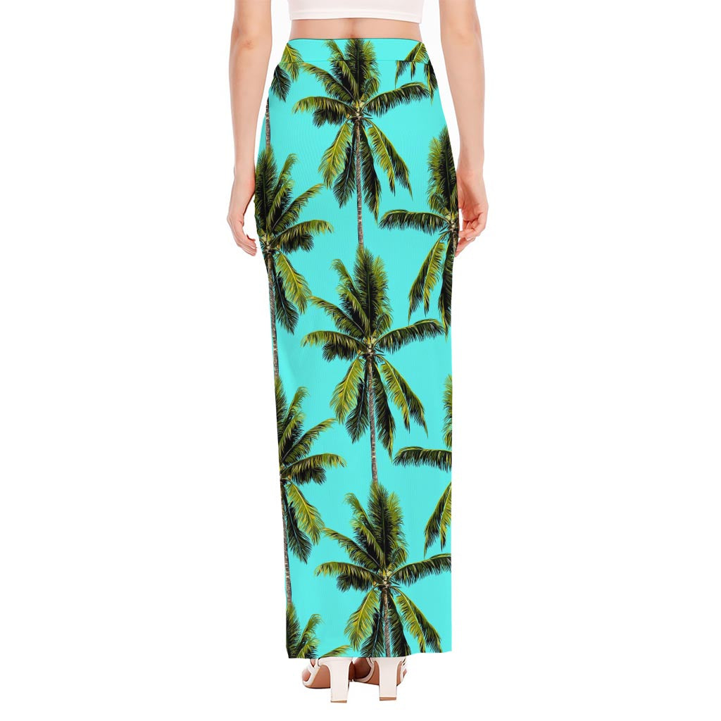 Tropical Palm Tree Pattern Print High Slit Maxi Skirt