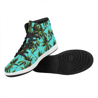 Tropical Palm Tree Pattern Print High Top Leather Sneakers