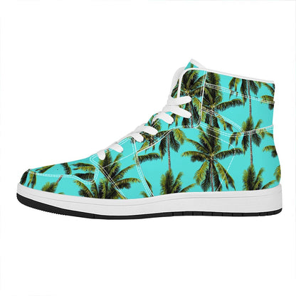 Tropical Palm Tree Pattern Print High Top Leather Sneakers