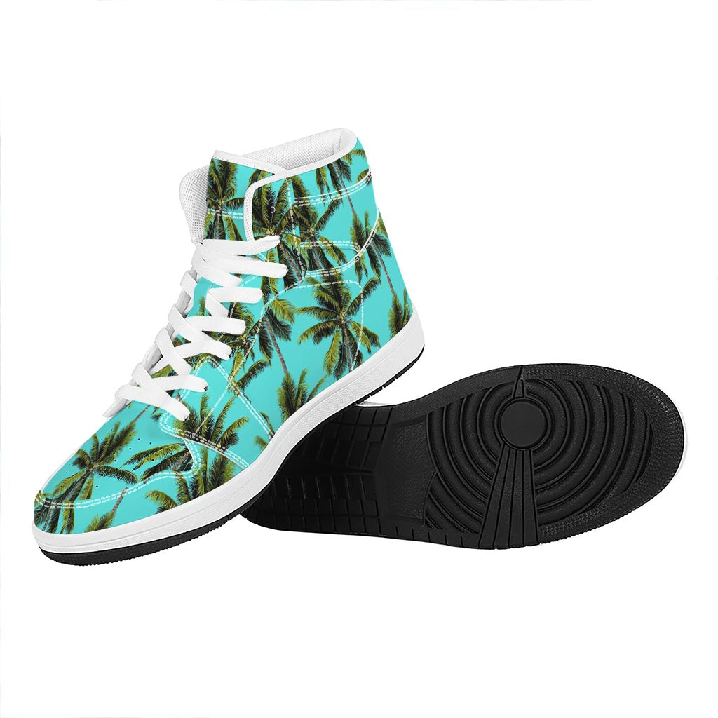 Tropical Palm Tree Pattern Print High Top Leather Sneakers