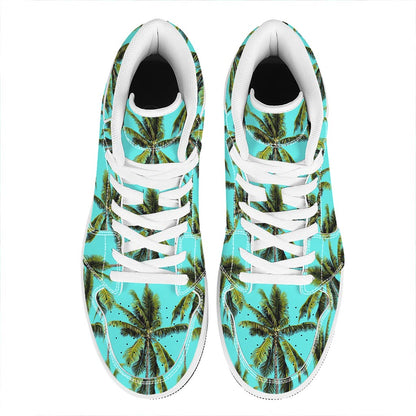 Tropical Palm Tree Pattern Print High Top Leather Sneakers
