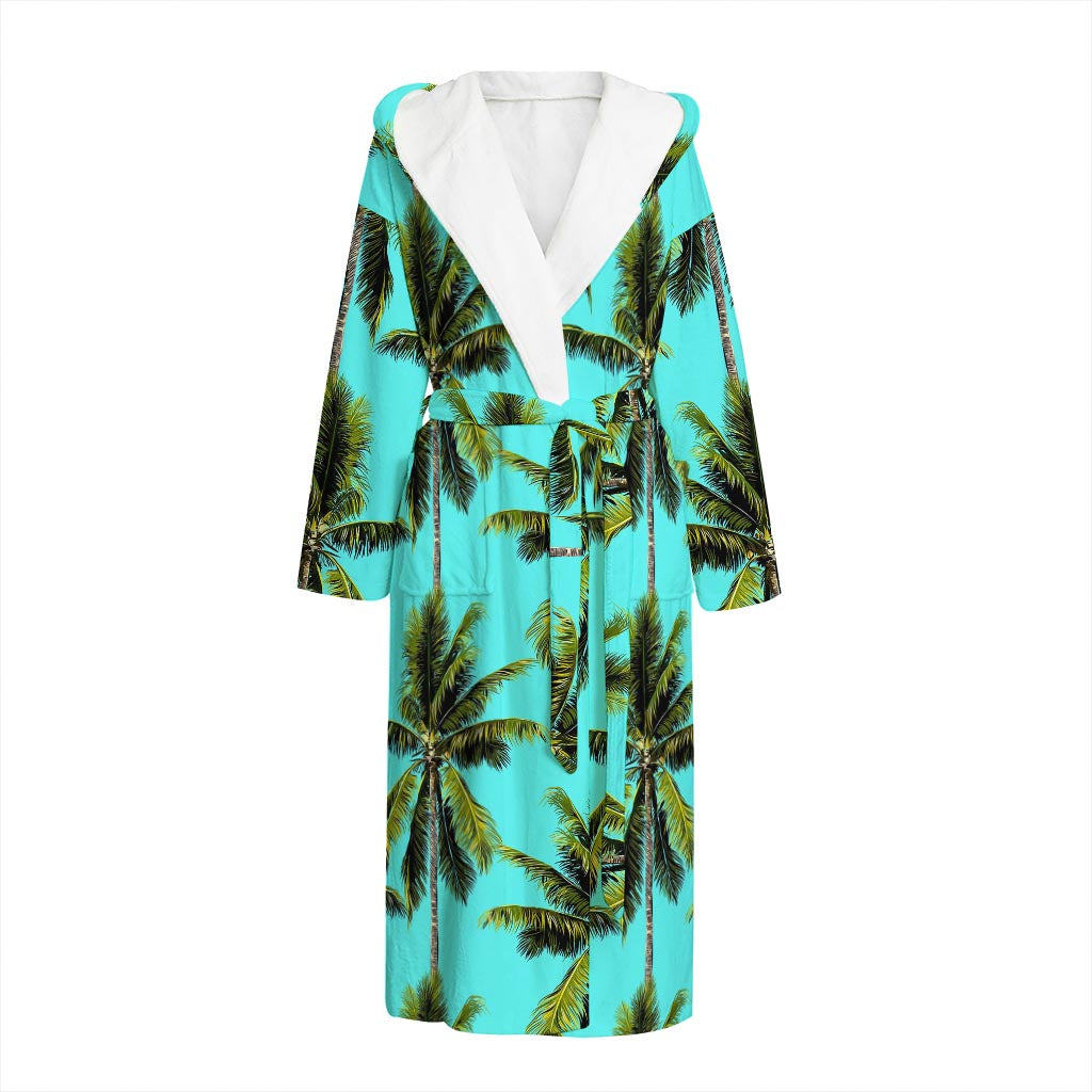 Tropical Palm Tree Pattern Print Hooded Bathrobe