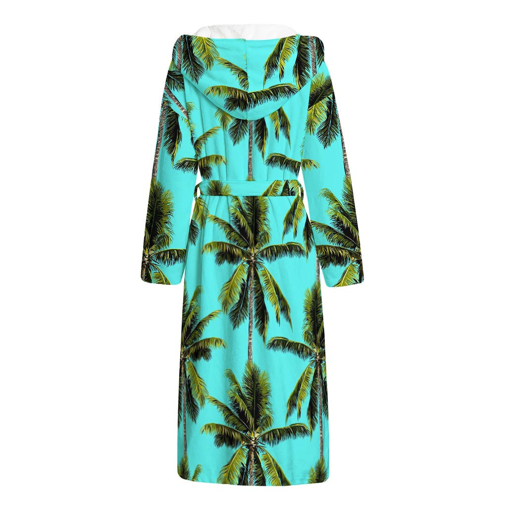 Tropical Palm Tree Pattern Print Hooded Bathrobe