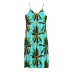 Tropical Palm Tree Pattern Print Jersey Midi Cami Dress