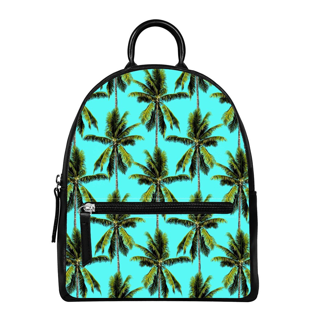 Tropical Palm Tree Pattern Print Leather Backpack