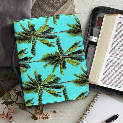 Tropical Palm Tree Pattern Print Leather Bible Cover