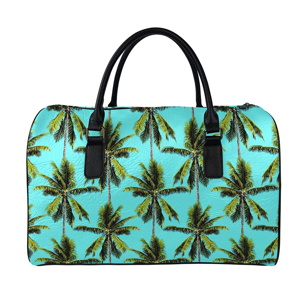 Tropical Palm Tree Pattern Print Leather Duffle Bag