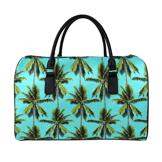 Tropical Palm Tree Pattern Print Leather Duffle Bag