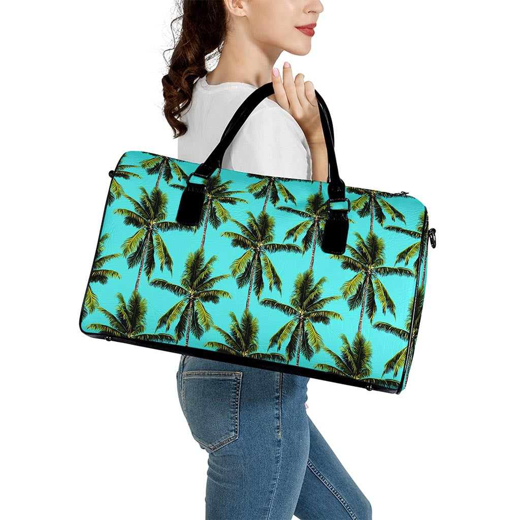 Tropical Palm Tree Pattern Print Leather Duffle Bag
