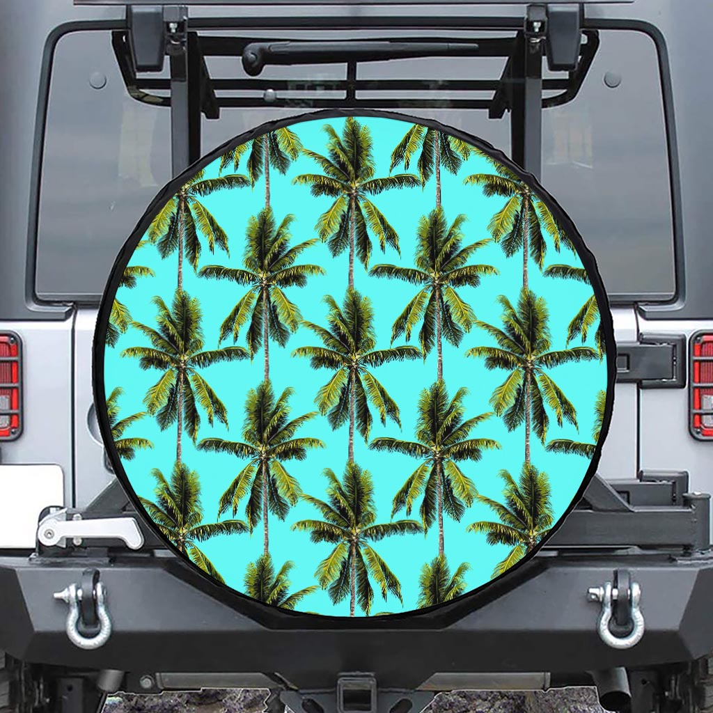 Tropical Palm Tree Pattern Print Leather Spare Tire Cover
