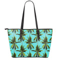 Tropical Palm Tree Pattern Print Leather Tote Bag With Zipper