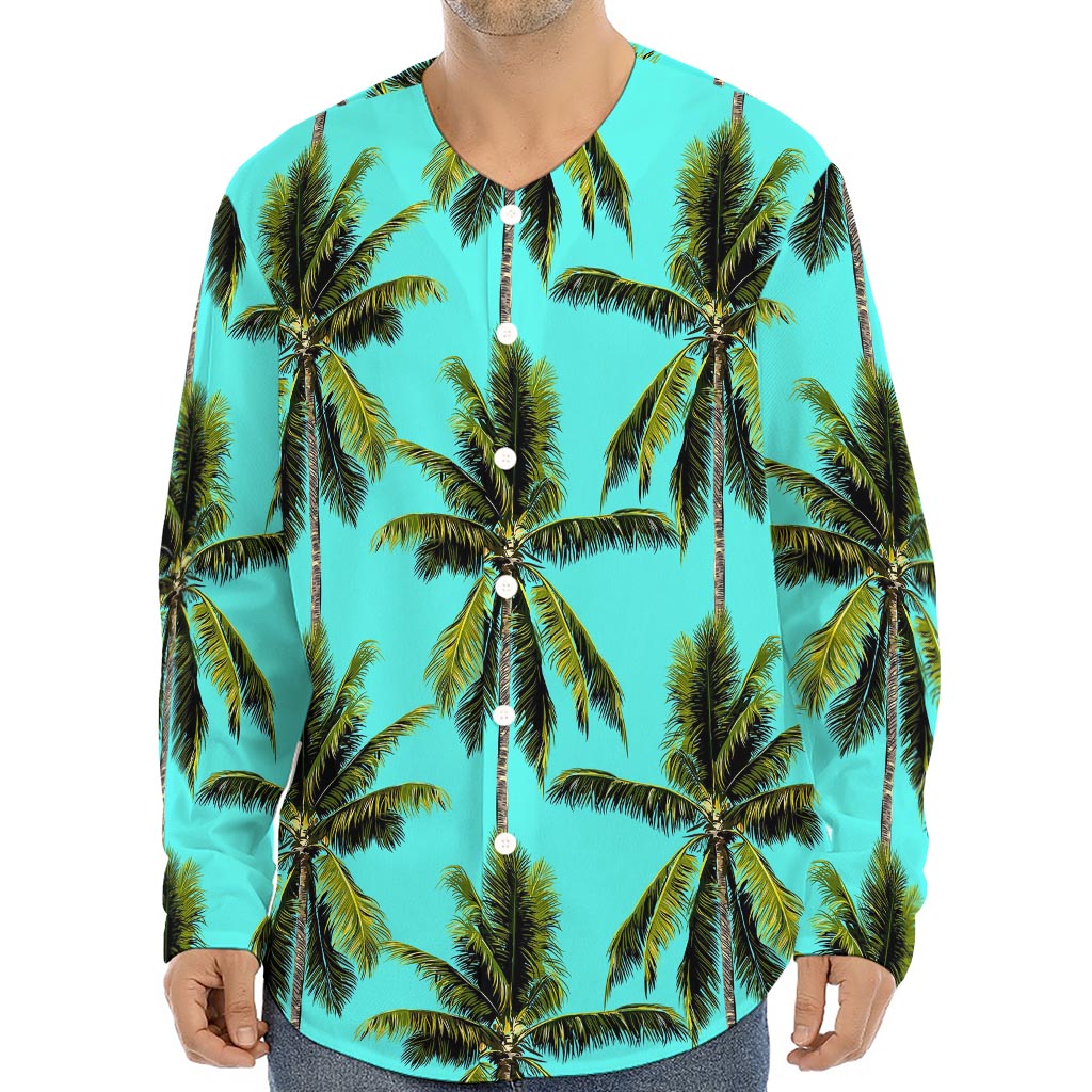 Tropical Palm Tree Pattern Print Long Sleeve Baseball Jersey