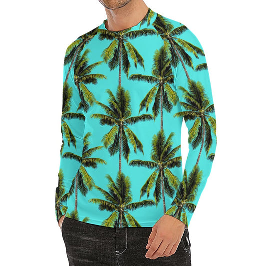Tropical Palm Tree Pattern Print Men's Long Sleeve Rash Guard
