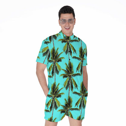 Tropical Palm Tree Pattern Print Men's Rompers