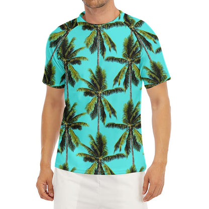 Tropical Palm Tree Pattern Print Men's Short Sleeve Rash Guard