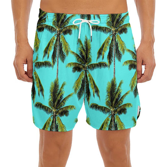 Tropical Palm Tree Pattern Print Men's Split Running Shorts