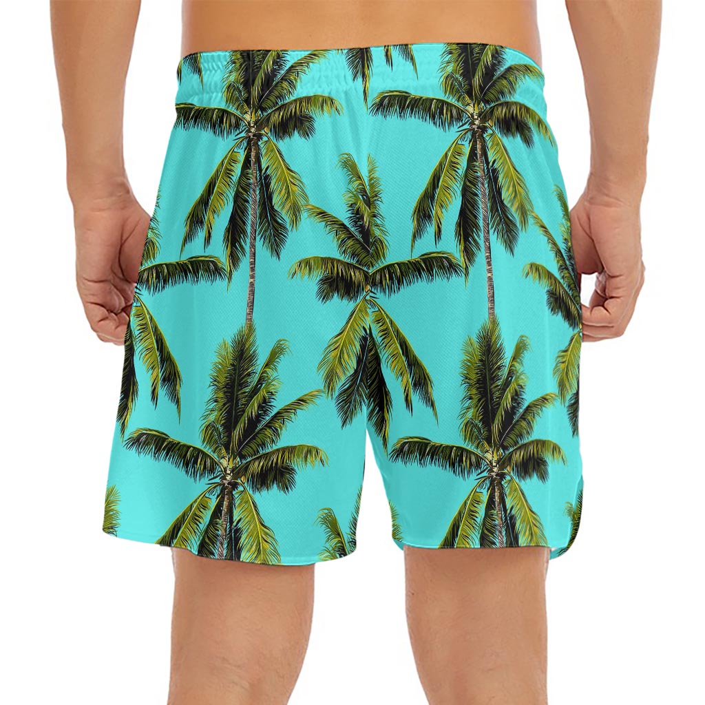 Tropical Palm Tree Pattern Print Men's Split Running Shorts