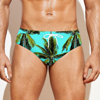 Tropical Palm Tree Pattern Print Men's Swim Briefs