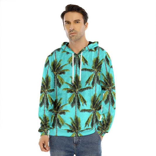 Tropical Palm Tree Pattern Print Men's Velvet Pullover Hoodie
