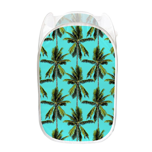 Tropical Palm Tree Pattern Print Mesh Laundry Hamper